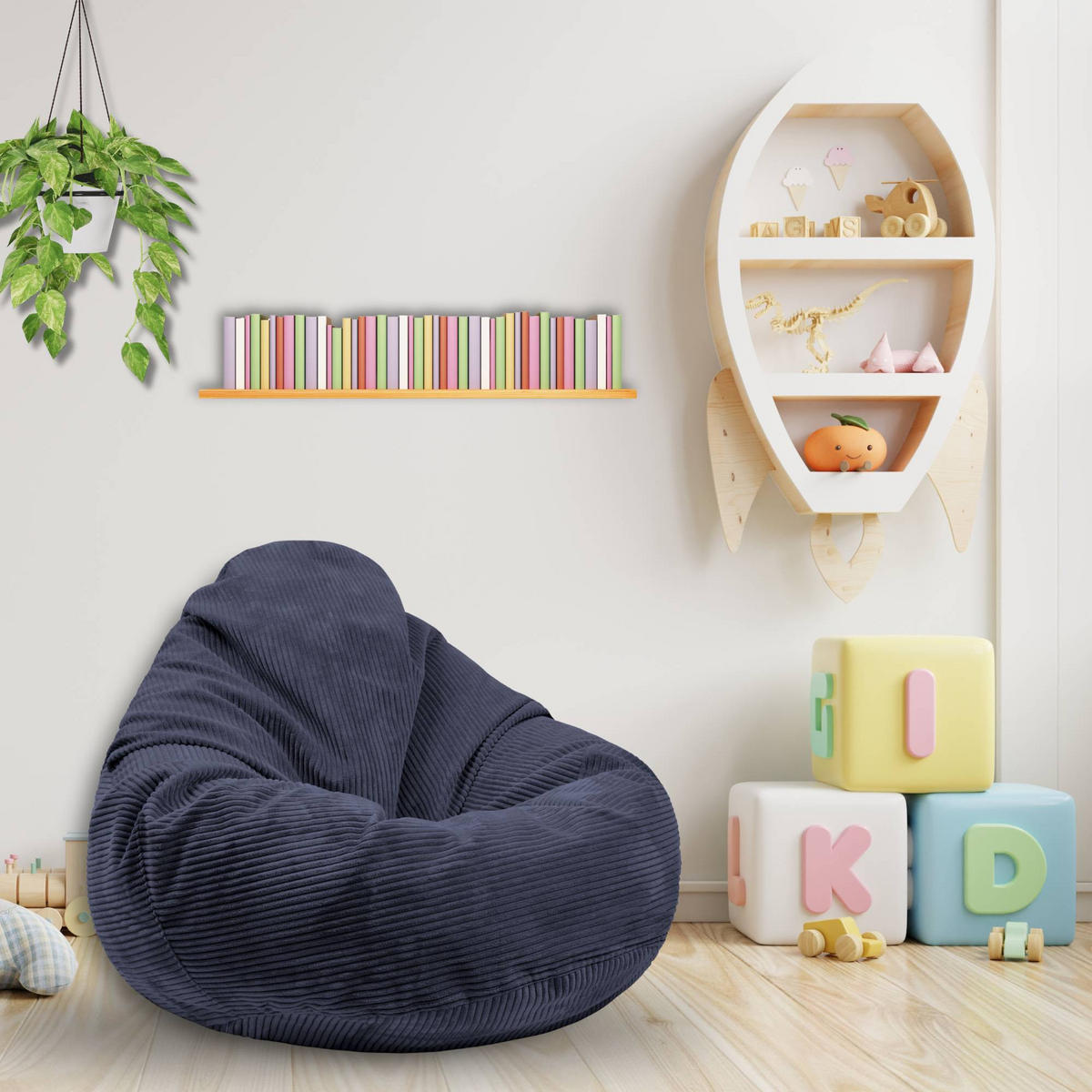 SITZSACK PARADISE MIT FUßSTÜTZE Kordsamt 2-tlg Blueberry Pie S - Dunkelblau, Textil (70/70/70cm) - Dreamroots