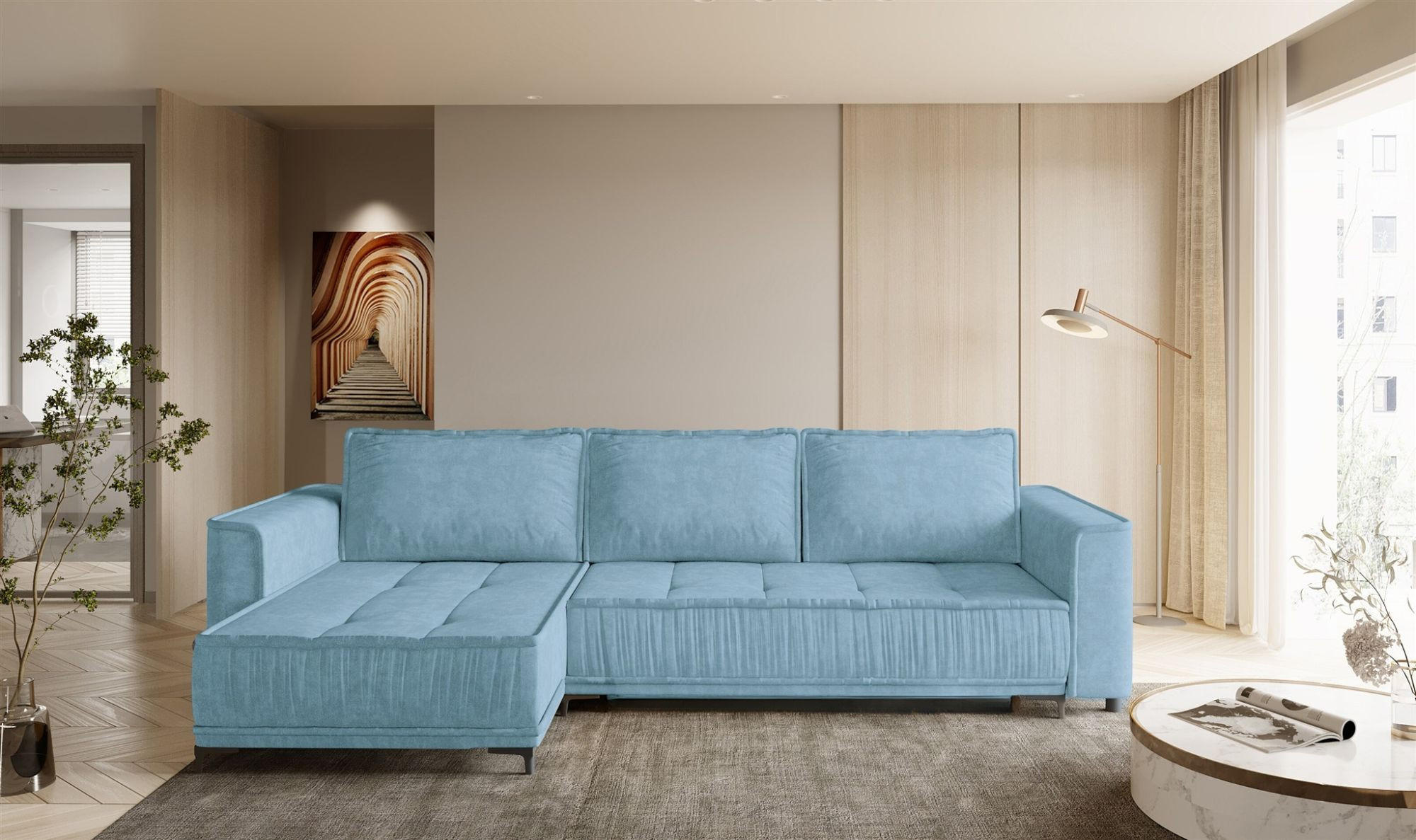 ECKSOFA Juna Mit Schlaffunktion - Blau, Holzwerkstoff/Textil (240/140cm) - Fun Möbel