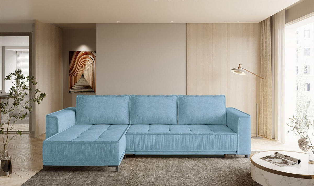 ECKSOFA Juna Mit Schlaffunktion - Blau, Holzwerkstoff/Textil (240/140cm) - Fun Möbel