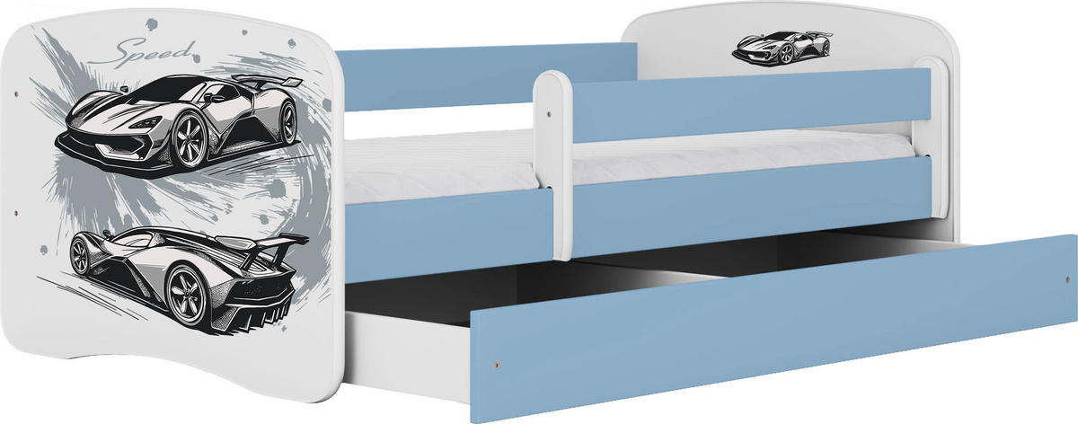 KINDERBETT Emily mit Schublade und Matratze, Blau 80x160 cm - Blau/Schwarz, Holzwerkstoff (160/80cm) - WFL GROUP