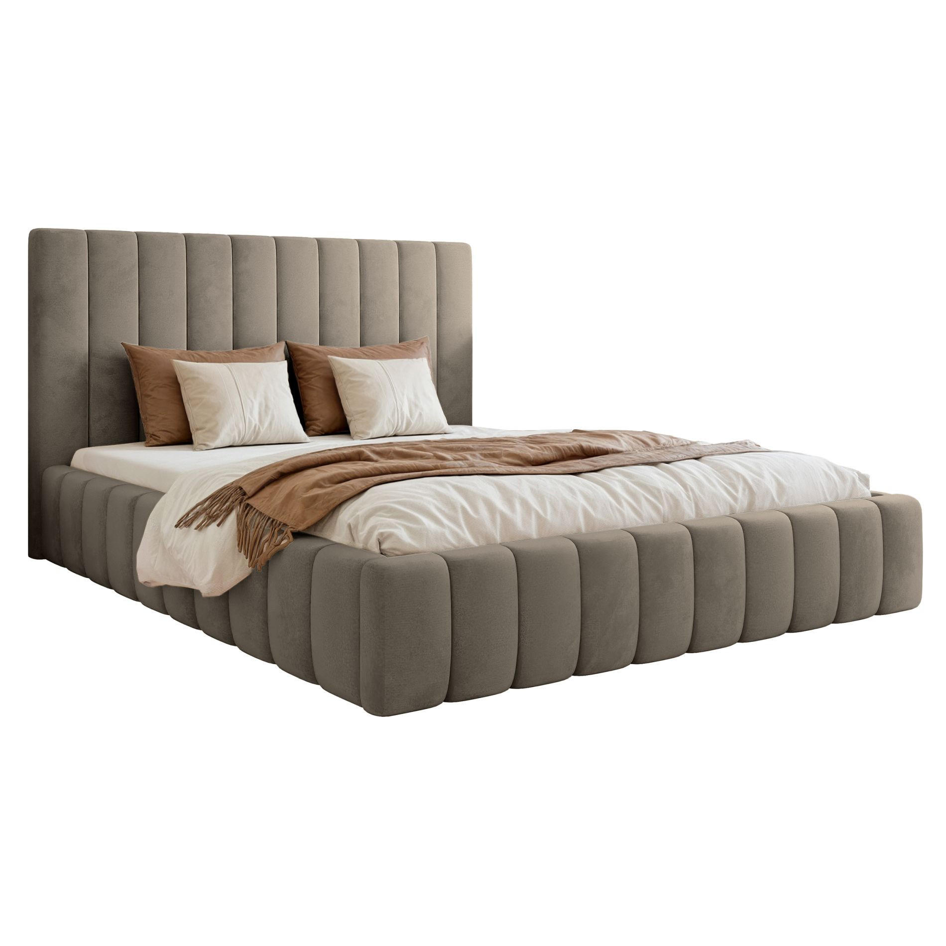 POLSTERBETT Fiarro Graubeige, Velours, 160x200 cm - Taupe, Textil (160/200cm) - Selsey