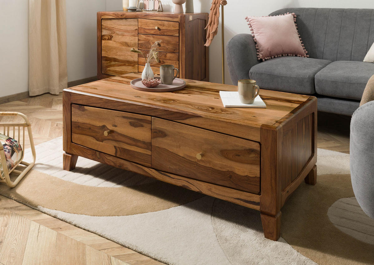 COUCHTISCH Sheesham 115x60x45 braun lackiert ANCONA #102 - Braun, Holz (115/60/45cm) - Massivmoebel24