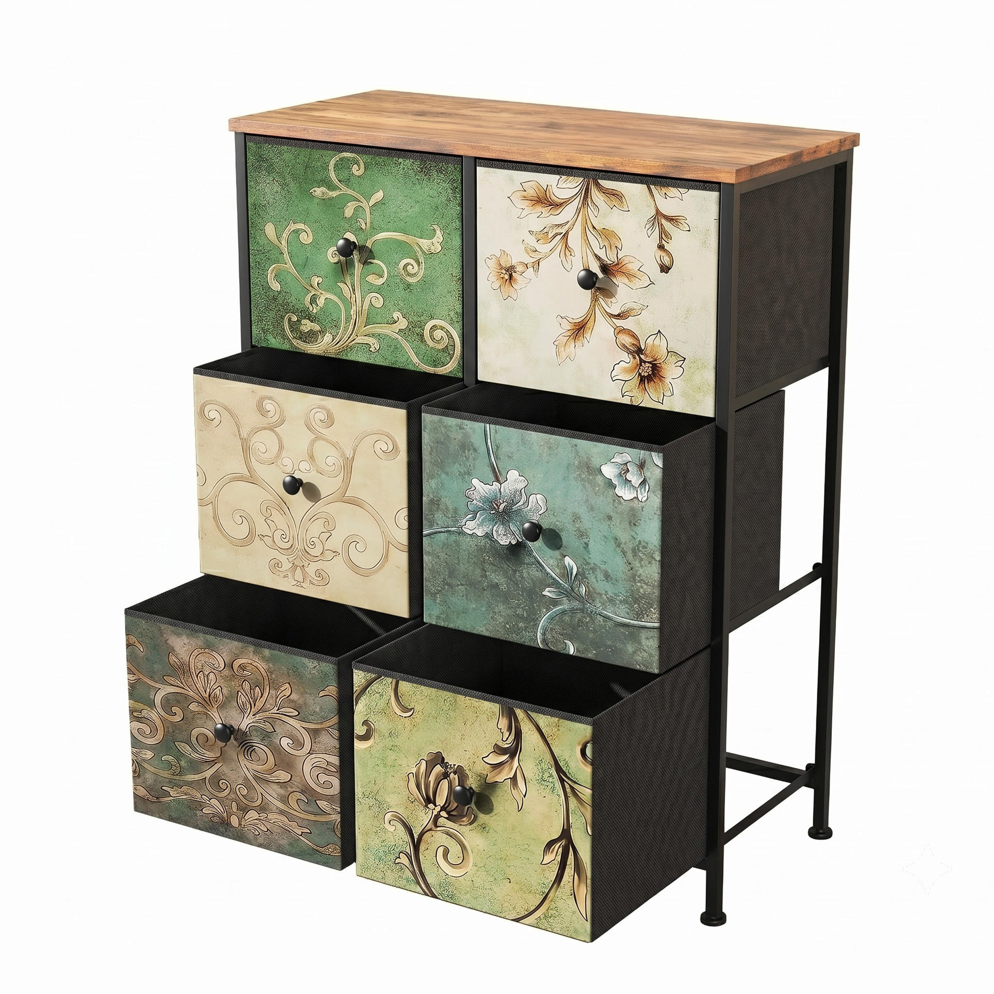 STOFFKOMMODE Vintage mit 6 Schubladen 67.5/30/86.5 cm Rustikal-Braun - Braun, Holzwerkstoff (67.5/86.5/30cm) - Creahappy