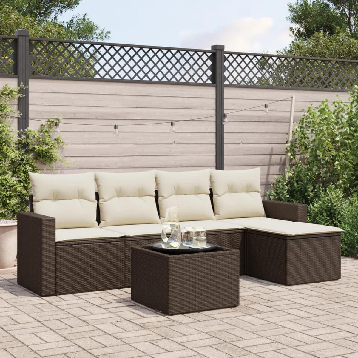 GARTEN-SOFAGARNITUR 6-TLG. Mit Kissen Braun Poly Rattan - Braun, Kunststoff - vidaXL