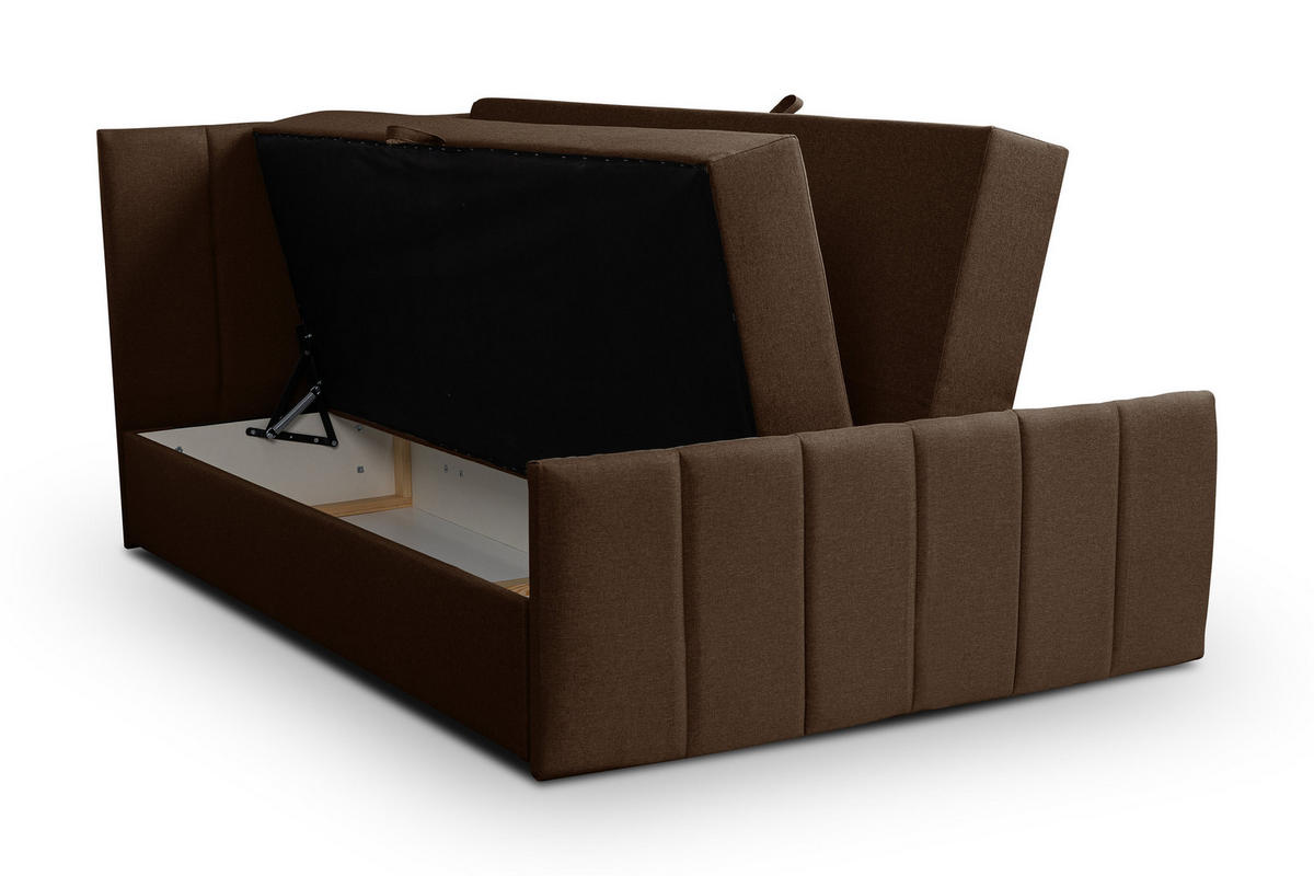 BOXBETT CLAUDINE mit 2 Bettkästen, 160x200, Farbe: Braun, Velourstoff, mit Bonell-Matratze inkl. Topper - Braun, Holz/Kunststoff (160/200cm) - VENASI MÖBEL