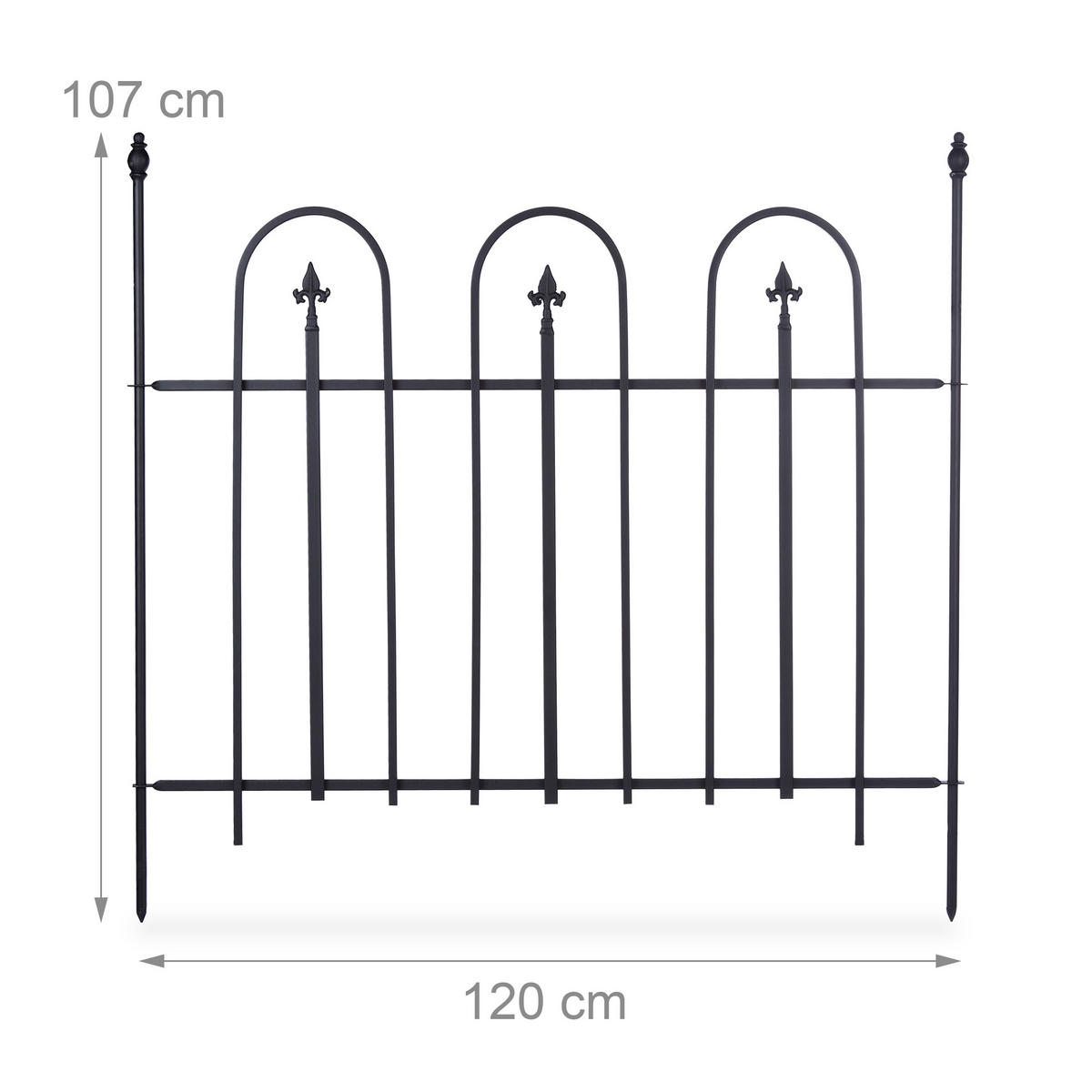 4XGARTENZAUN - Schwarz, Metall (480/93cm) - Relaxdays