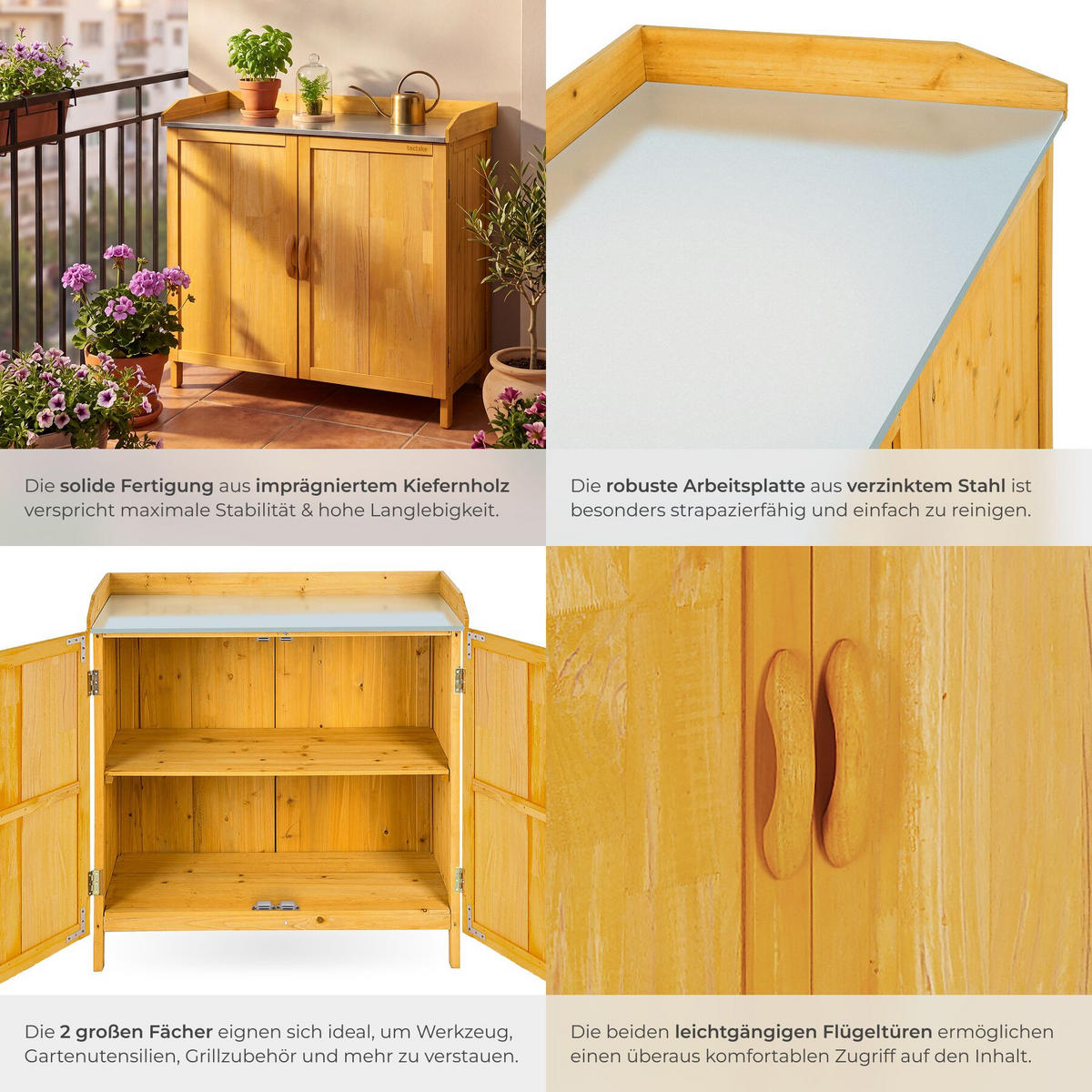 PFLANZTISCH Vita, 98 x 48 x 95 cm, braun - Braun, Holz (98/48/95cm) - tectake