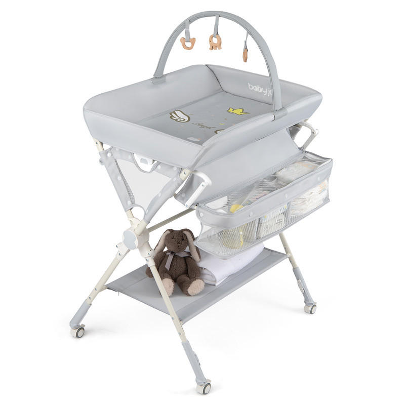 Costway Wickeltisch Grau 84x99x75 cm