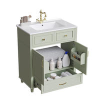 WASCHTISCHKOMBI 81/45,5/86,5 cm grün aus MDF mit Keramikbecken und Soft-Close-Schublade - Grün, Holzwerkstoff (81/86.5/45.5cm) - OKWISH