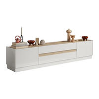 TV-MÖBEL - 2 Türen & 2 Schubladen - Weiß lackiert und Holzfarben - EMORA - Naturfarben, Holz (39.8/43.2/204.7cm) - Vente-Unique