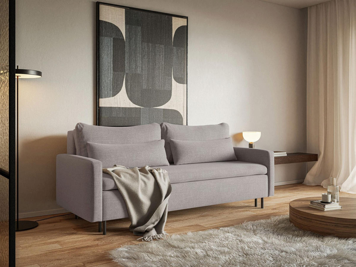 3-SITZER SOFA Umpro Chenille Graubraun - Graubraun/Schwarz, Textil/Metall (220/96/95cm) - Selsey