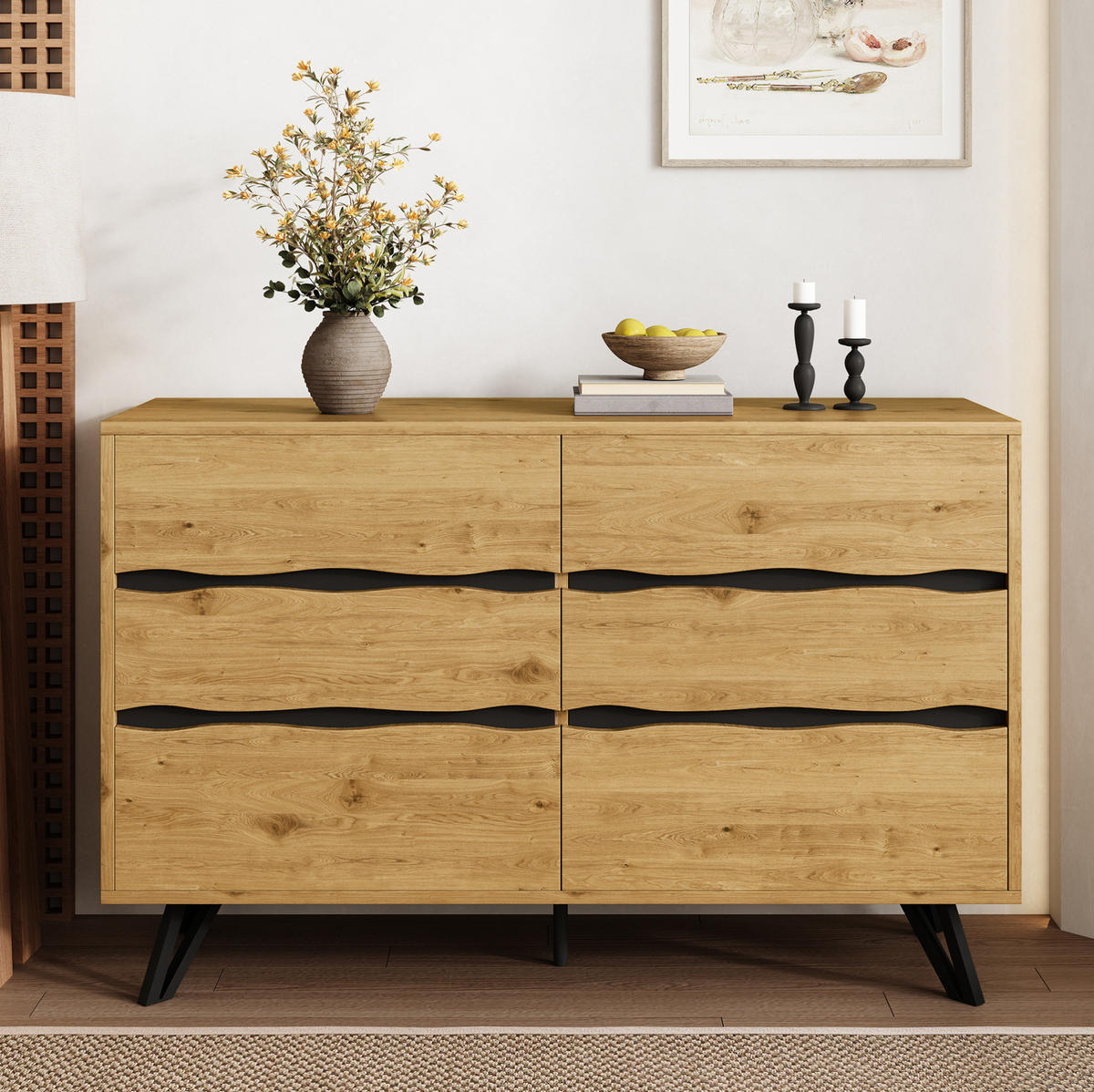 SIDEBOARD 120/40/75.5 cm Holzfarbe aus Spanplatte mit 6 Schubladen - Naturfarben, Holzwerkstoff (40/75.5/120cm) - OKMYHOME