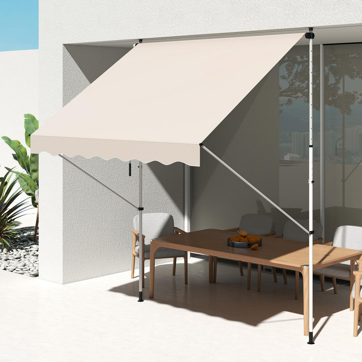 KLEMMMARKISE mit Handkurbel, höhenverstellbare Gelenkarmmarkise, 150 cm breit, Balkonmarkise Beige - Beige, Metall (300/280/150cm)