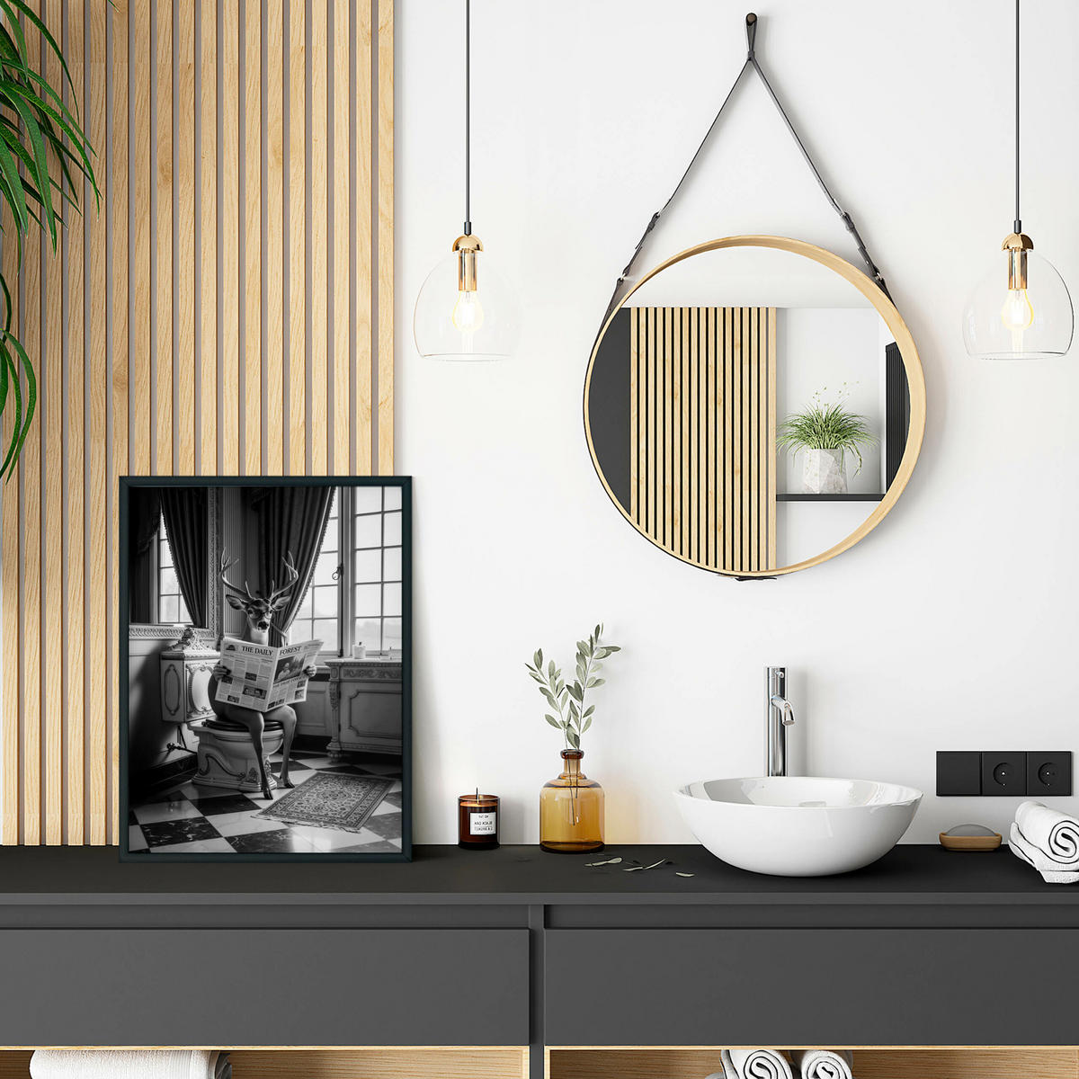 POSTER für Badezimmer WC HIRSCH in der Toilette Schwarz-Weiß Abstraktion 30x40cm - Schwarz/Weiß, Papier (30/40/1cm) - Muralo