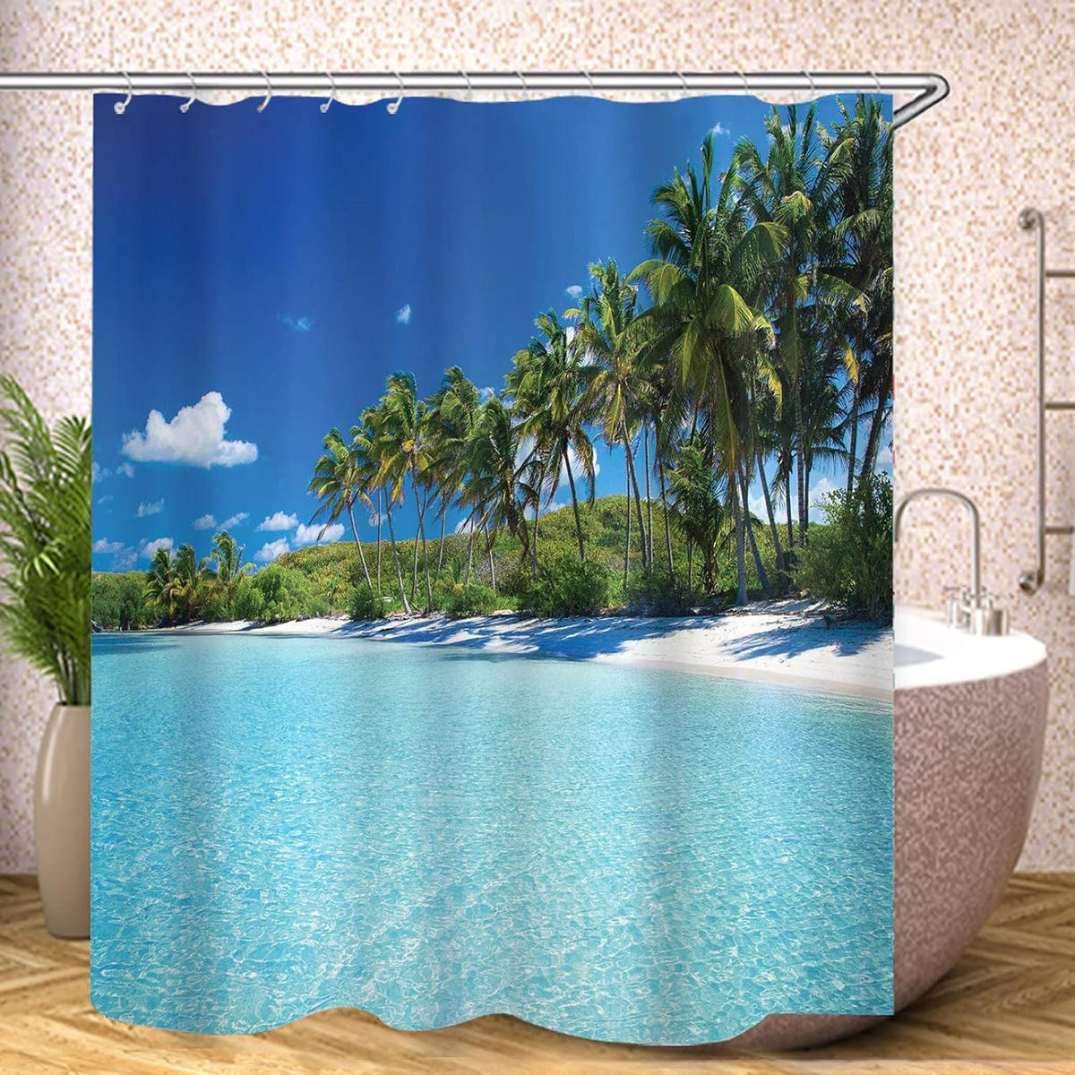 DUSCHVORHANG Strand Muster Stoff wasserdicht Badezimmer - Blau, Textil (180/180cm) - MCBOSON