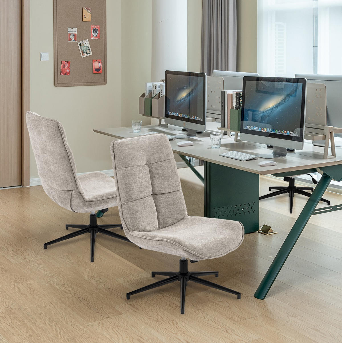 SESSEL 2er-Set, 360° drehbar, höhenverstellbar, ohne Armlehnen, Wildlederoptik, Grau - Grau, Textil (61/95/53cm) - Meubles Cosy