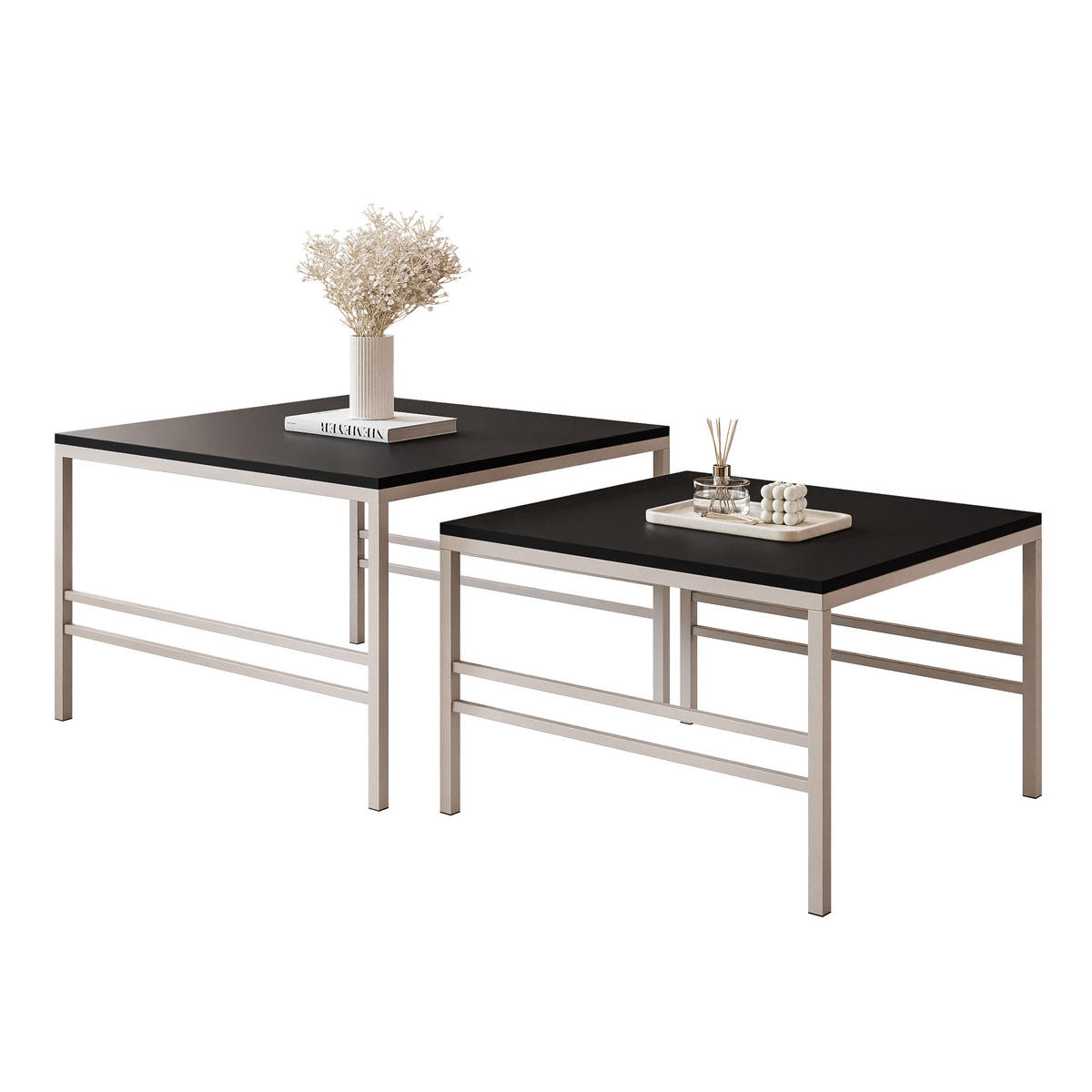 COUCHTISCH Schwarze matte Cashmere Rahmen - Creme/Schwarz, Holzwerkstoff (70/70/46cm) - Idohome
