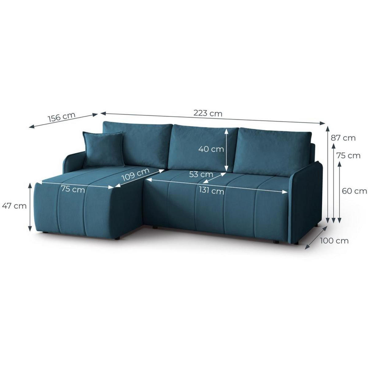 ECKSCHLAFSOFA Capri blau - Blau/Schwarz, Kunststoff/Textil (223/156cm) - Beautysofa