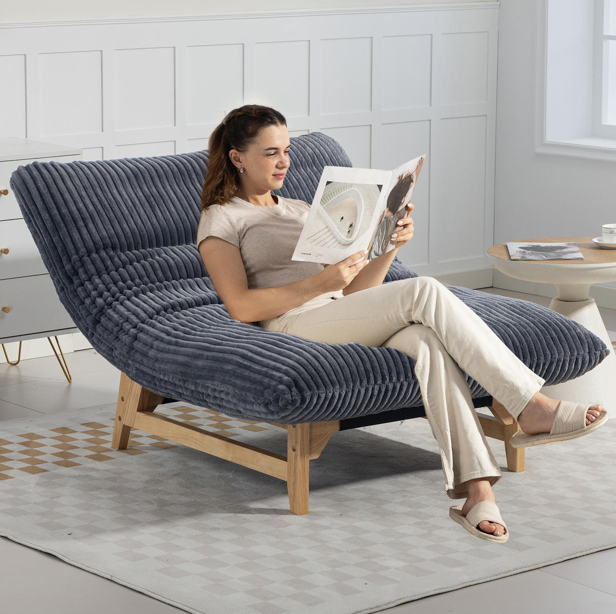 SESSEL Grau aus Cord mit Rückenlehne,100/120/76 cm - Grau, Textil (100/76/120cm) - BEAOK
