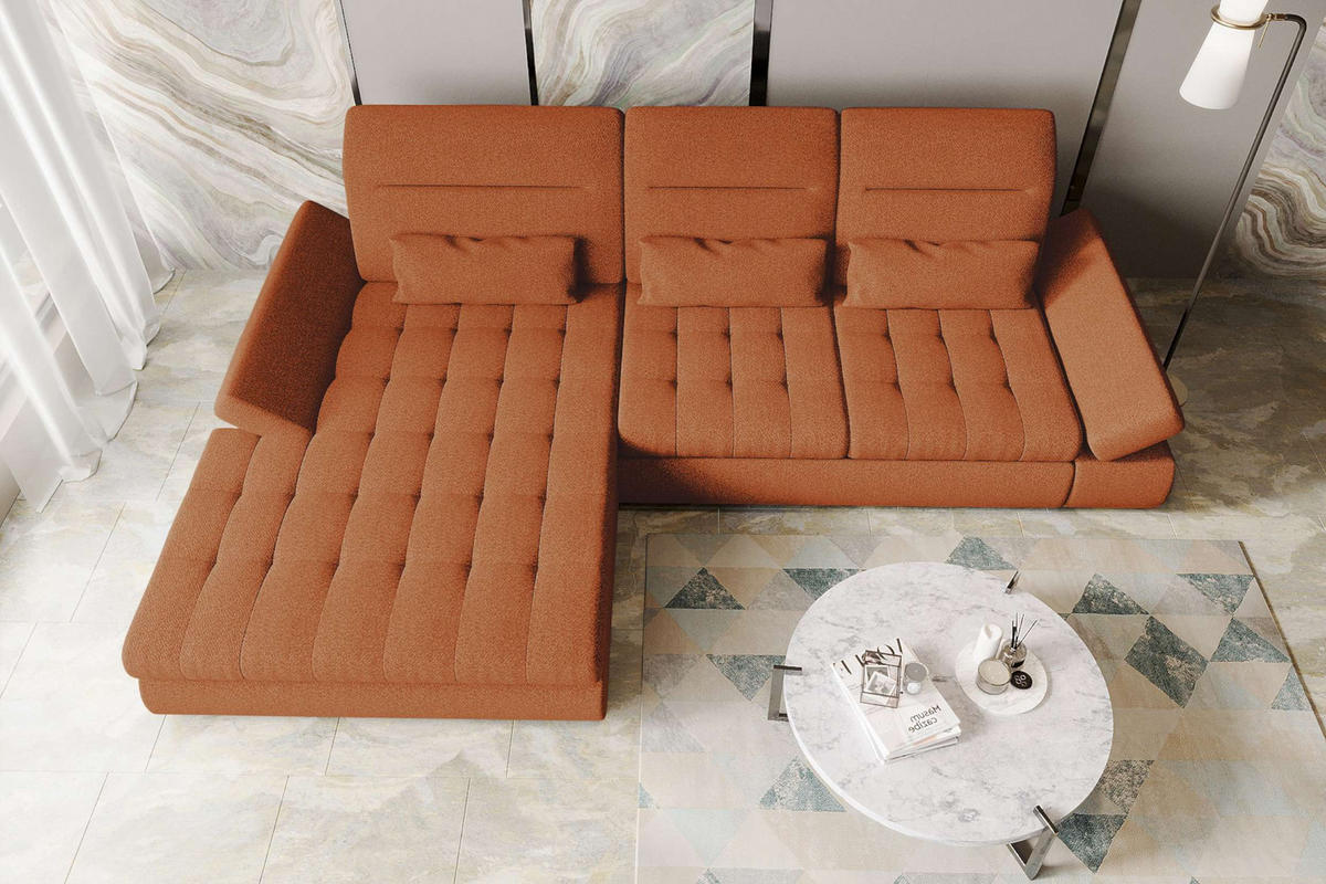 ECKSOFA Toscana Plus Strukturstoff inkl. Schlaffunktion - Rostfarben, Textil (179/300cm) - 99rooms