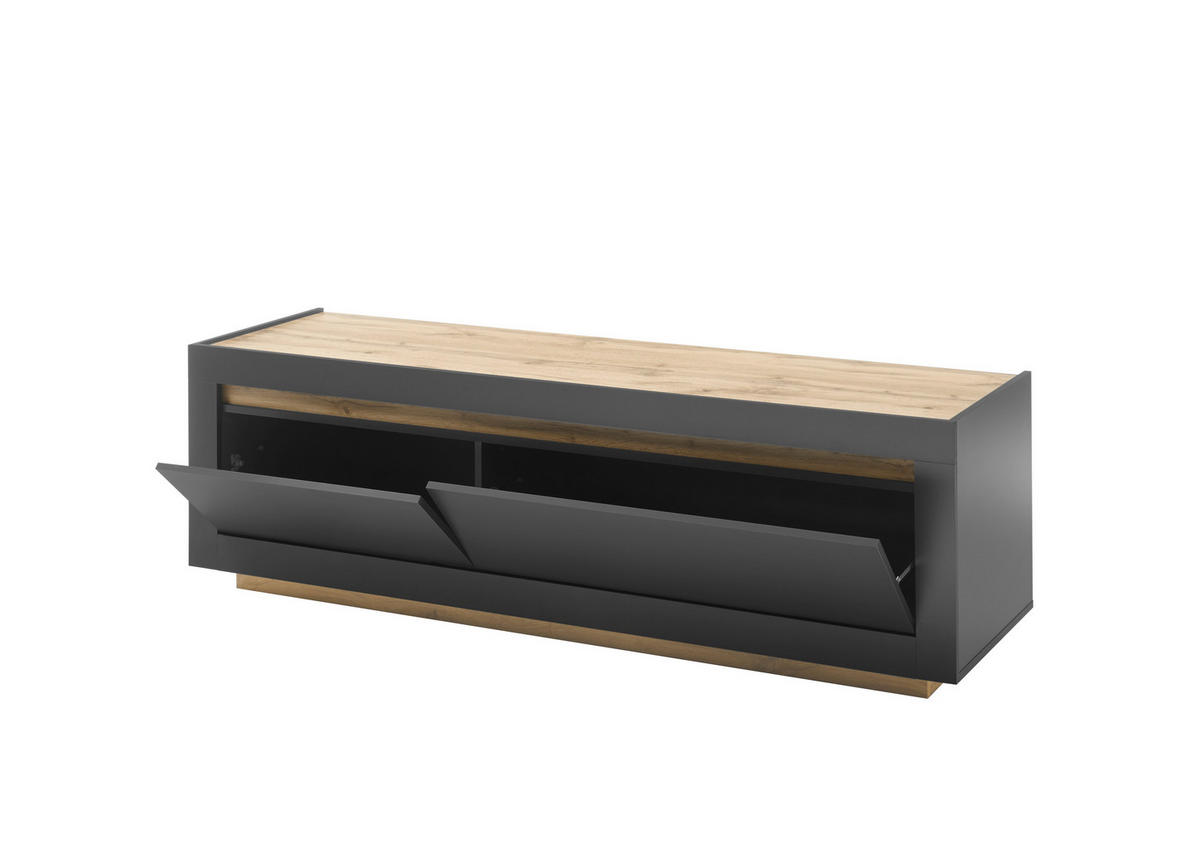 LOWBOARD M11 Anthrazit & Wotan Eiche 180/56/50 cm breit - Dunkelgrau, Holzwerkstoff (180/56/50cm) - Livojo