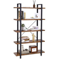 STANDREGAL Metall Holzwersktoff Schwarz Dunkelbraun 5 Ablagen Industrial 105x29,5x177,5 cm - Dunkelbraun/Schwarz, Holzwerkstoff/Metall (33.5/177.5/105cm) - Begryf