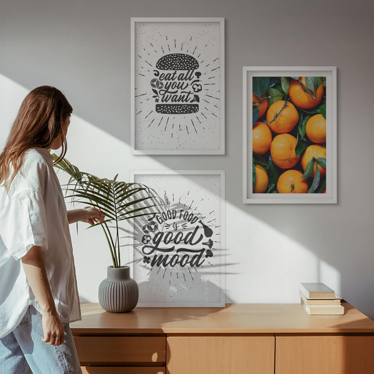 WANDBILDER 3er-Set - 40x60 cm Weißer Rahmen - Juicy Oranges Kitchen - Weiß, Kunststoff (40/60cm) - ArtPrintCave