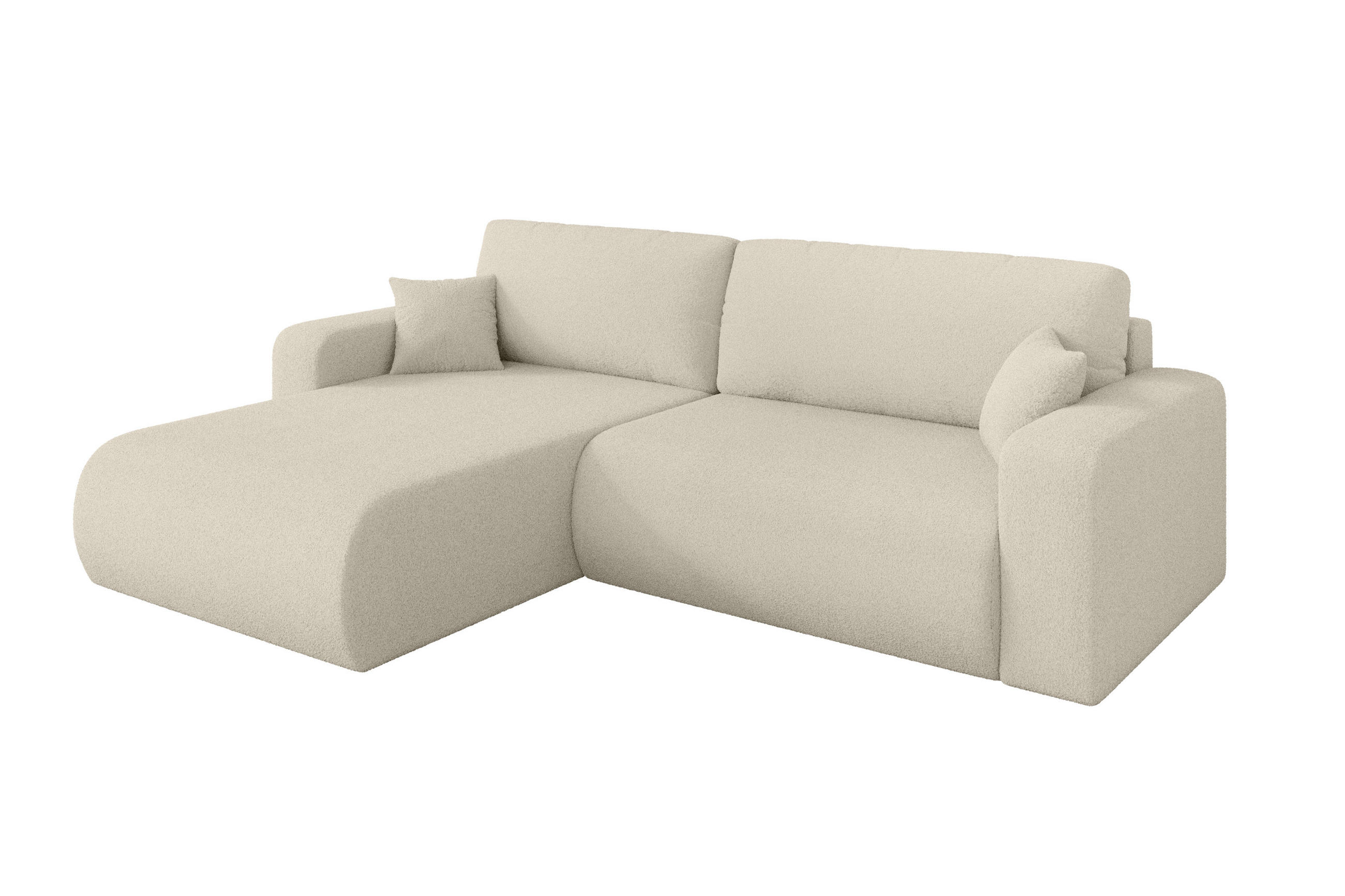 ROHOVÁ SEDAČKA s funkcí spaní, otoman vlevo BERY-L 276x193x88 béžová bouclé - černá/písková barva, kompozitní dřevo/textil (276/193cm) - ALTDECOR