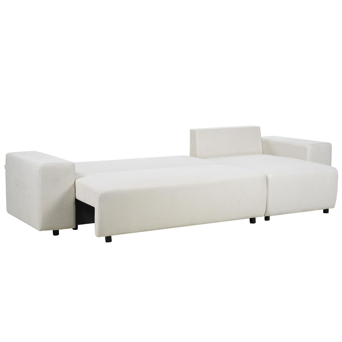 3-SITZER-ECKSOFA hellbeige rechtsseitig mit Schlaffunktion Stauraum Luspa - Beige/Schwarz, Textil (294/130cm) - Beliani