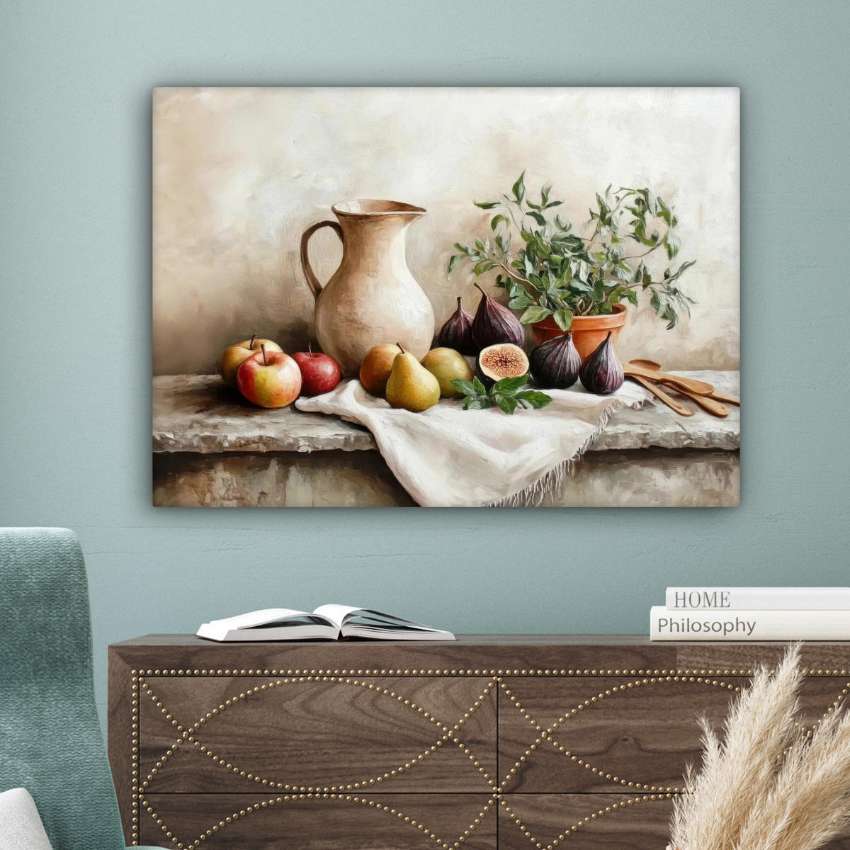 LEINWANDBILD Obst - Kräuter - Ländlich Wandbilder 80x60 cm - Naturfarben, Textil (80/60cm) - MuchoWow