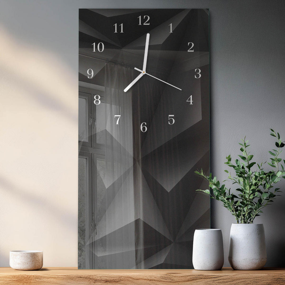 WANDUHR 30x60 cm - Orchidee - Schwarz, Glas (30/60/0.4cm) - TULUP