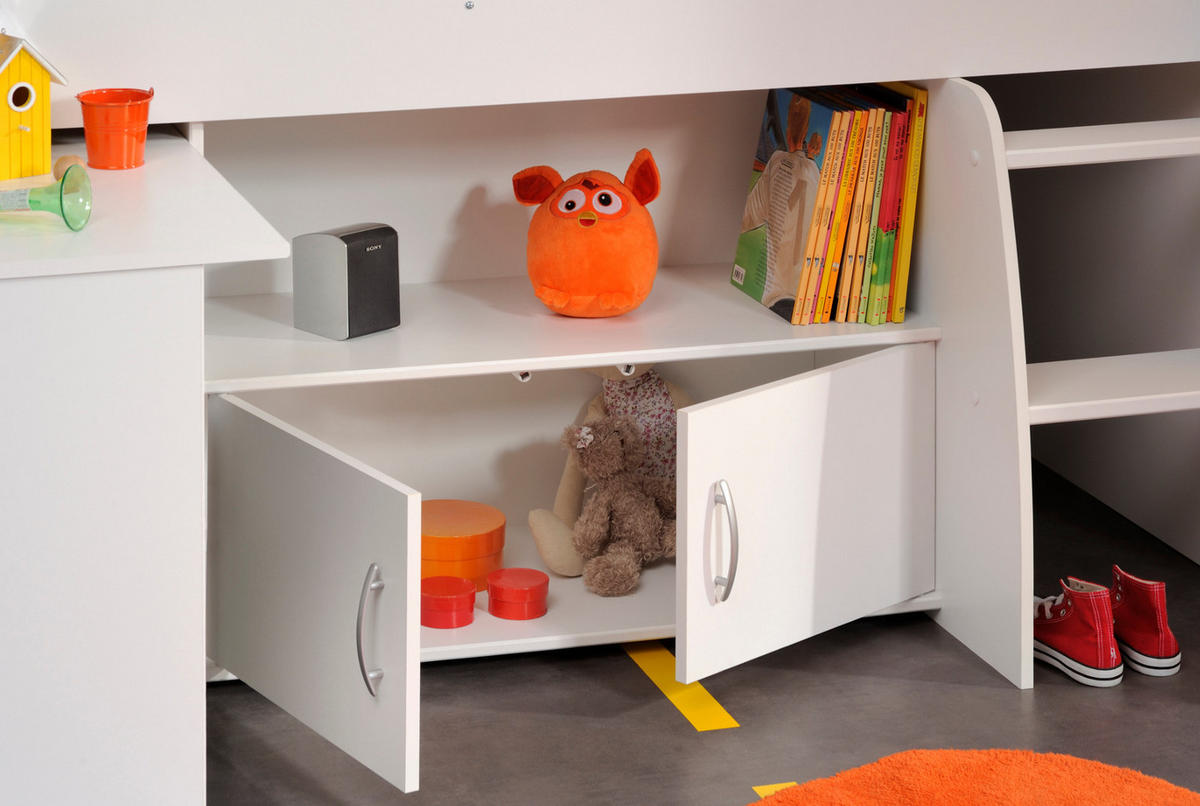 HOCHBETT Jugendzimmer Bett 90 x 200 mit Schreibtisch ausziehbar - Silberfarben/Weiß, Holz/Holzwerkstoff (90/200cm) - Parisot Meuble