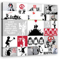 WANDBILD banksy street art graffiti collage - Grau, Textil (30/30cm) - Feeby