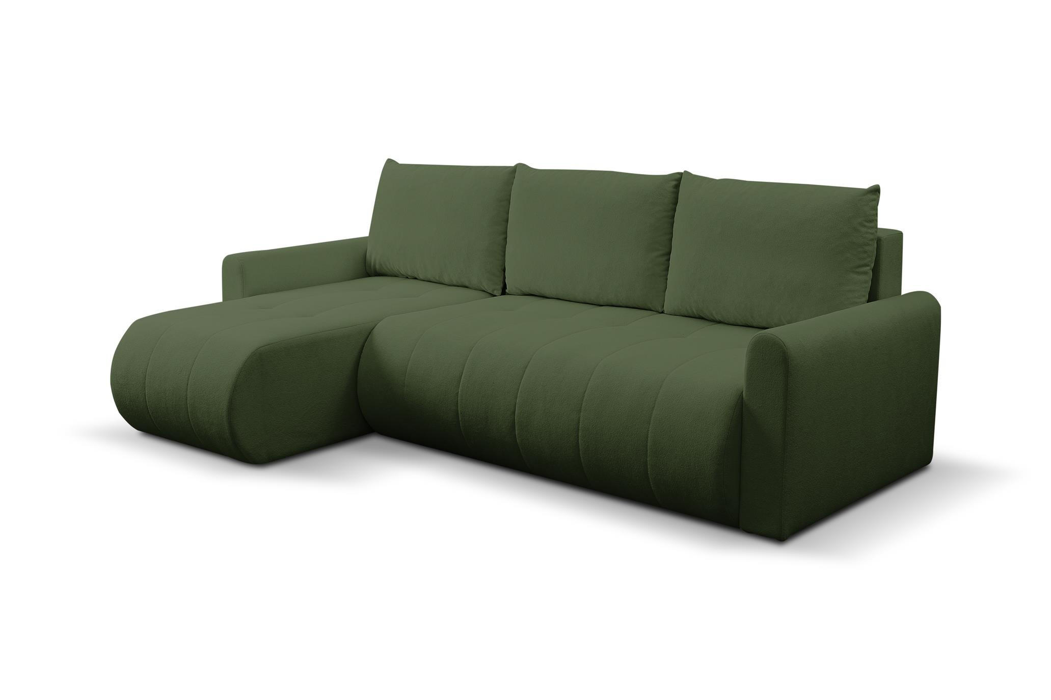 ECKSOFA Sprento Grün, aus Boucle-Stoff, mit Schlaffunktion und Bettzeugfach - Grün, Holzwerkstoff/Textil (230/149cm) - Bettso