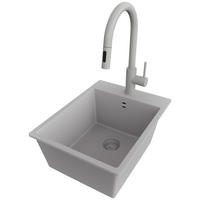 GRANITSPÜLE Riga, 2-er set Grau 38/50 cm 1 Becken + Küchenarmatur 40/20 cm + Ablauf-Set ab 40er Unterschrank - Grau, Kunststoff (38/20/50cm) - Primagran