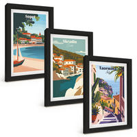 BILDER SET 3er Set - 20x30 cm Schwarzer Rahmen - Illustrationen von Küstenstädten - Schwarz, Kunststoff (20/30cm) - TULUP
