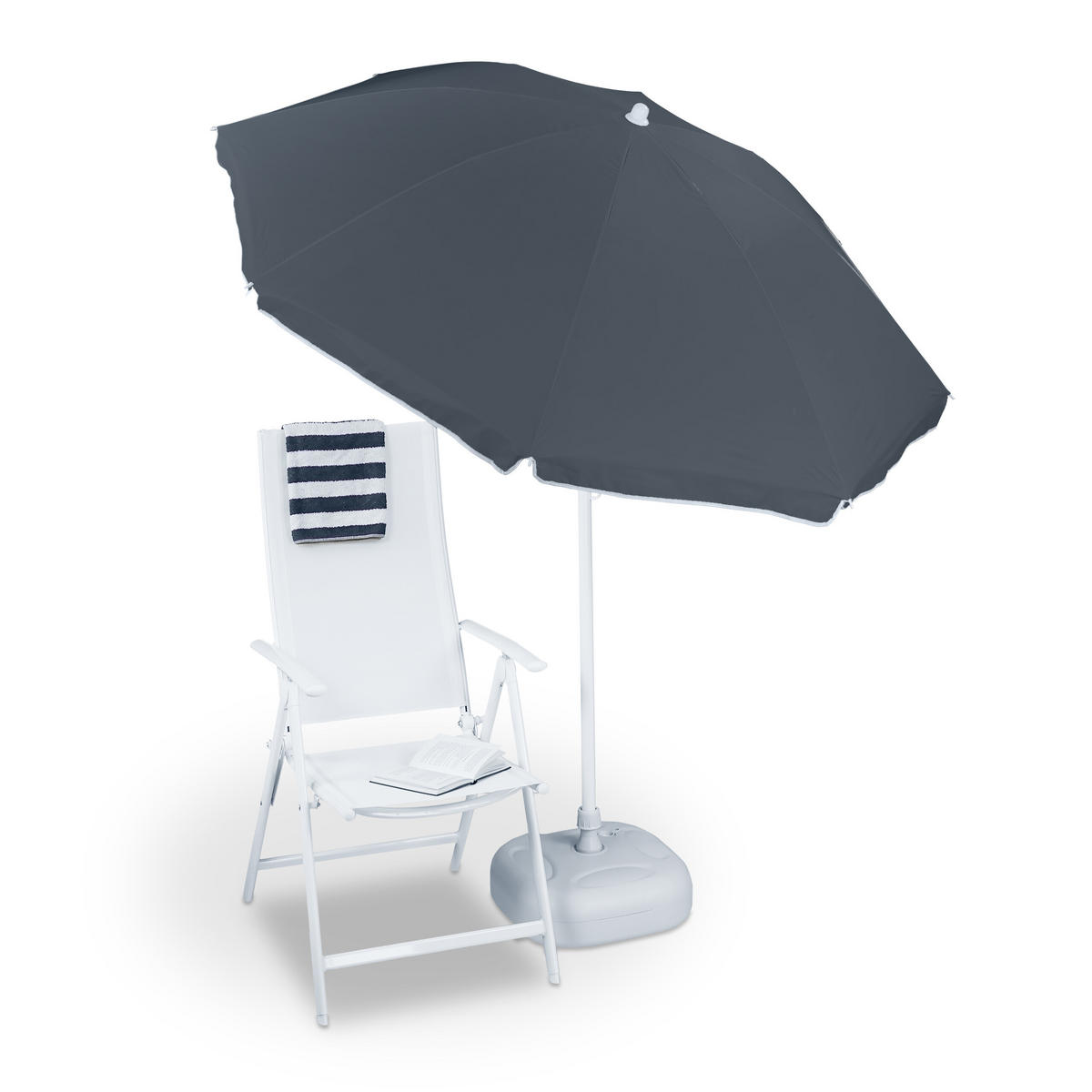 SONNENSCHIRM - Grau, Textil/Metall (180/180cm) - Relaxdays
