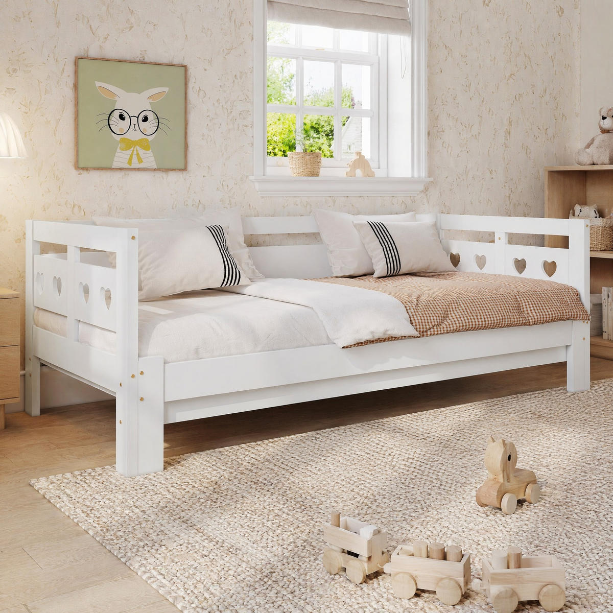 BETT 90/190 mit Ausziehbett und Rollrost in Weiß - Weiß, Holzwerkstoff (90/190cm) - EVRYAE