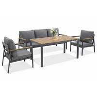 GARTENSET Winston, aus Metall, 2 Sessel + 3-Sitzer Sofa + Esstisch, für 5 Personen, Dunkelgrau - Dunkelgrau, Metall - Beautysofa