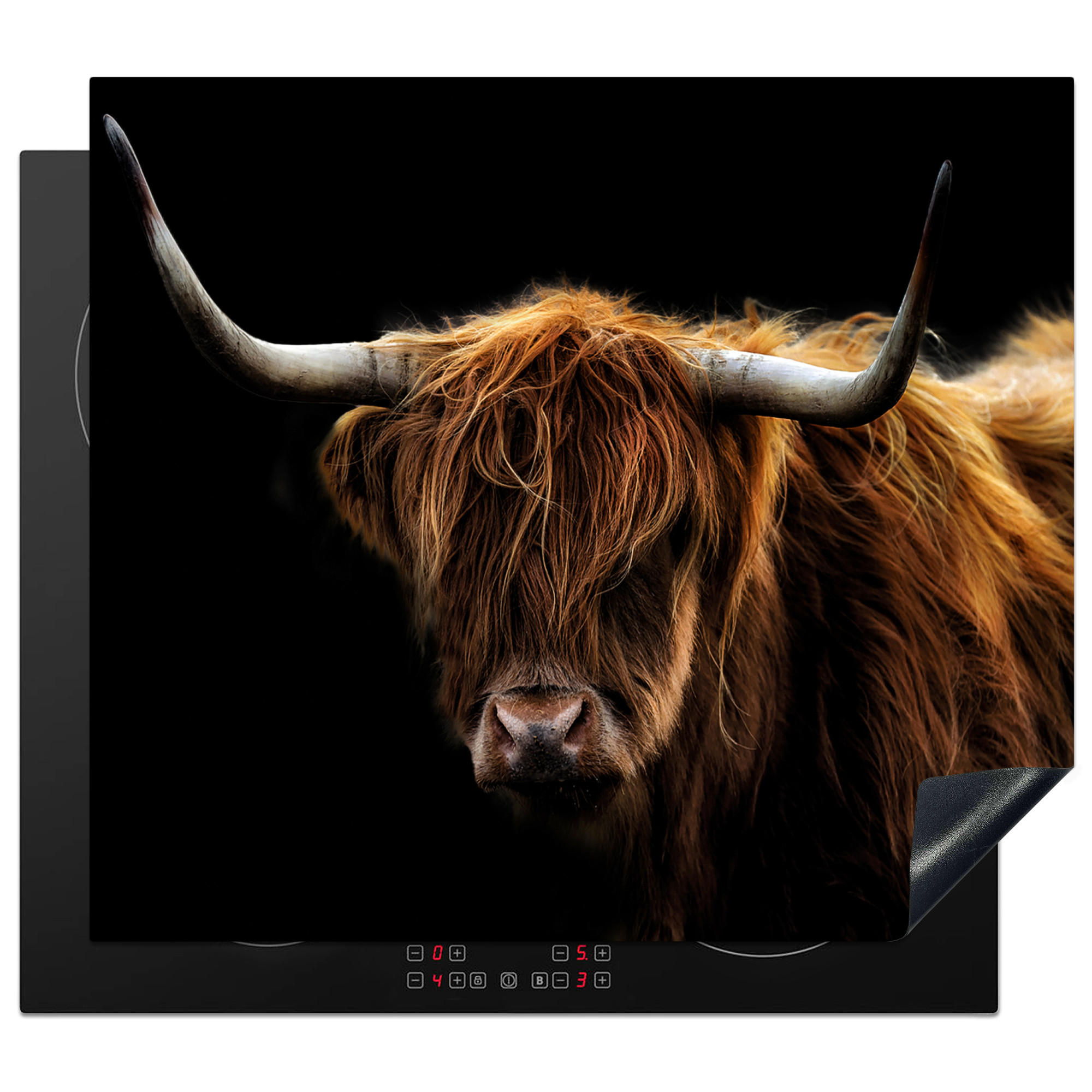 MuchoWow KRYT NA INDUKČNÍ DESKU Skotský horal - Rohy - Černá - Zvířata - Příroda - Divoká - Kráva 58.3x51.3 cm