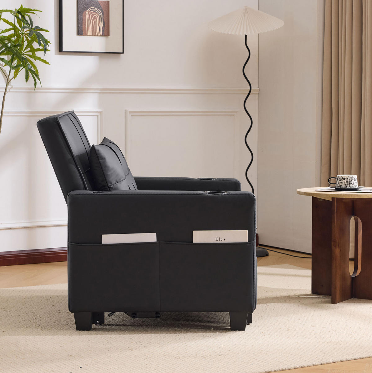 SESSEL 3-in-1 ausziehbar Schwarz mit Liegefunktion - Schwarz, Holz (87/84/74cm) - Meubliv