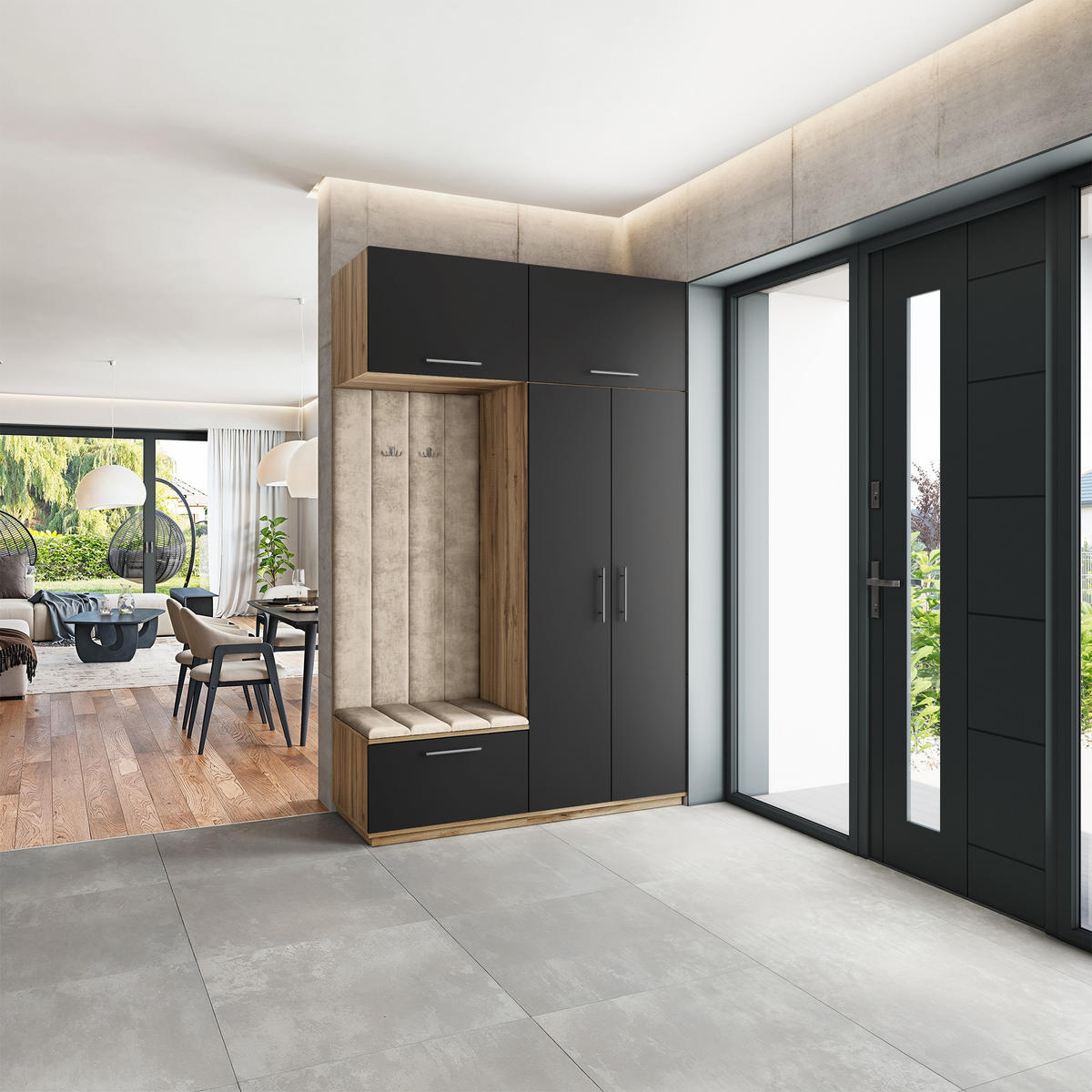 GARDEROBENSCHRANK REMA 150/240/60 cm Modern Eiche Wotan - Eiche Wotan/Schwarz, Holzwerkstoff (150/240/60cm) - MASSENO