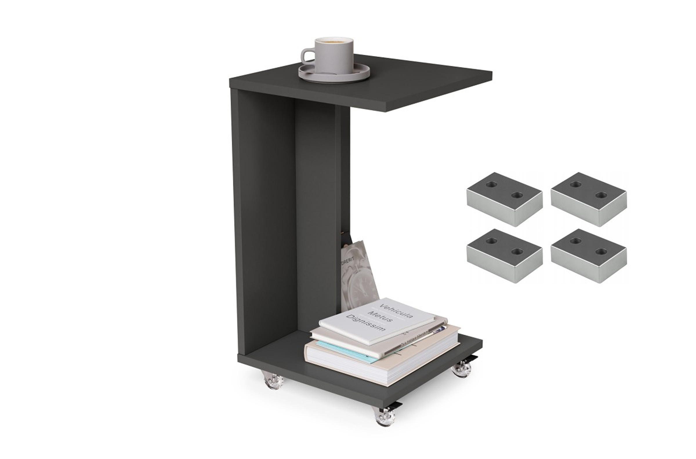 BEISTELLTISCH Rechteckig mit Ablage und Rollen - Anthrazit, Holzwerkstoff (40/40/66cm) - designimpex