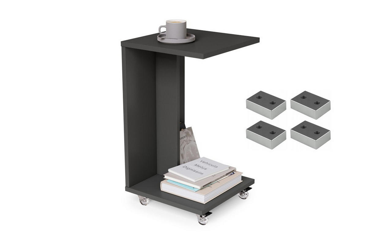 BEISTELLTISCH Rechteckig mit Ablage und Rollen - Anthrazit, Holzwerkstoff (40/40/66cm) - designimpex