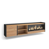 LOWBOARD, Eiche und Schwarz, 212/35/50cm, Kamin mit Feuereffekt XXL - Eichefarben, Holzwerkstoff (212/50/35cm) - Skraut Home