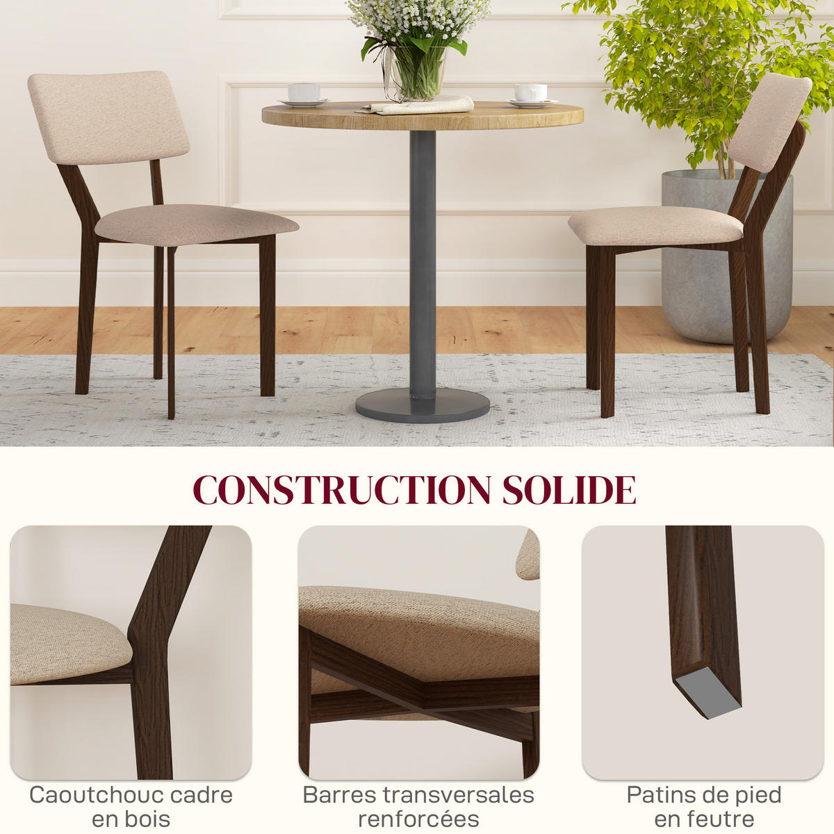 ESSZIMMERSTÜHLE 2er-Set DE-13238 Leinenbezug & Holzbeine Beige - Beige, Metall (56/85/49cm) - ComfortXL