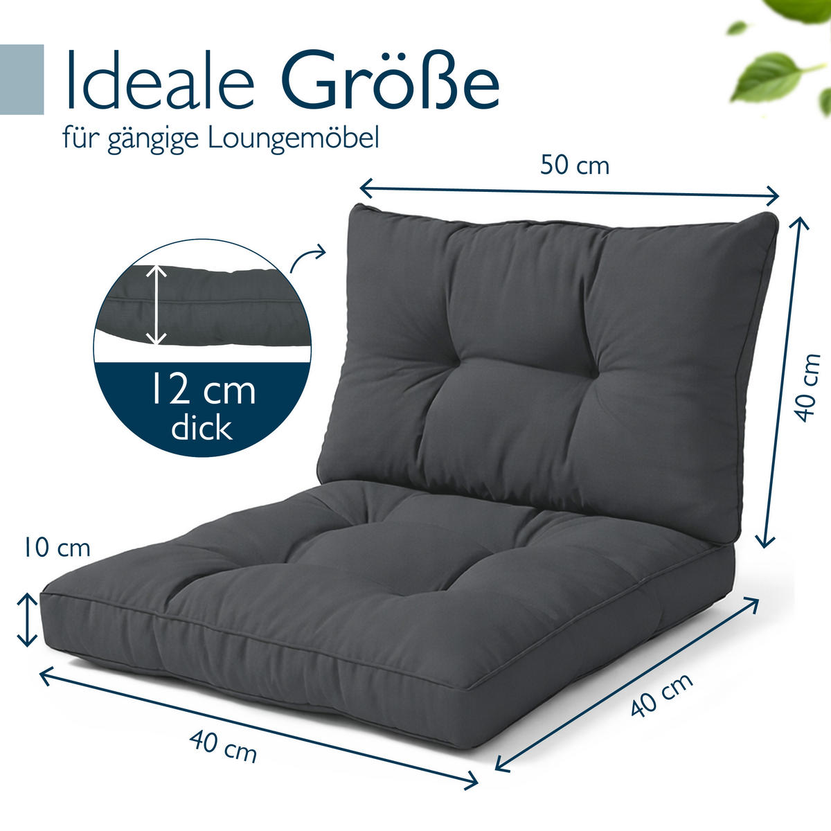 LOUNGEKISSEN Xluna Sitz 40x40x10cm mit Rücken 50x40x12cm Graphitgrau (2tlg) - Graphitfarben, Textil (40/50cm) - Beautissu 