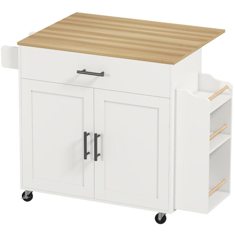 KÜCHENINSEL faltbar 120x68x85cm Weiß mit erweiterbarer Platte & Schublad - Weiß, Holz (120/85/68cm) - Modfu