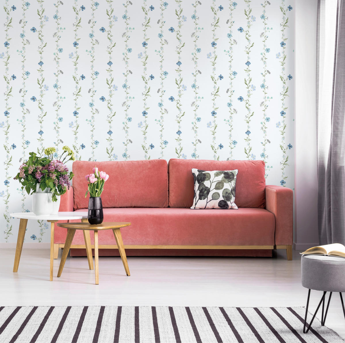TAPETE Blumen 53 cm x 10 m - Blau, Papier (53/1000cm) - Sanders & Sanders