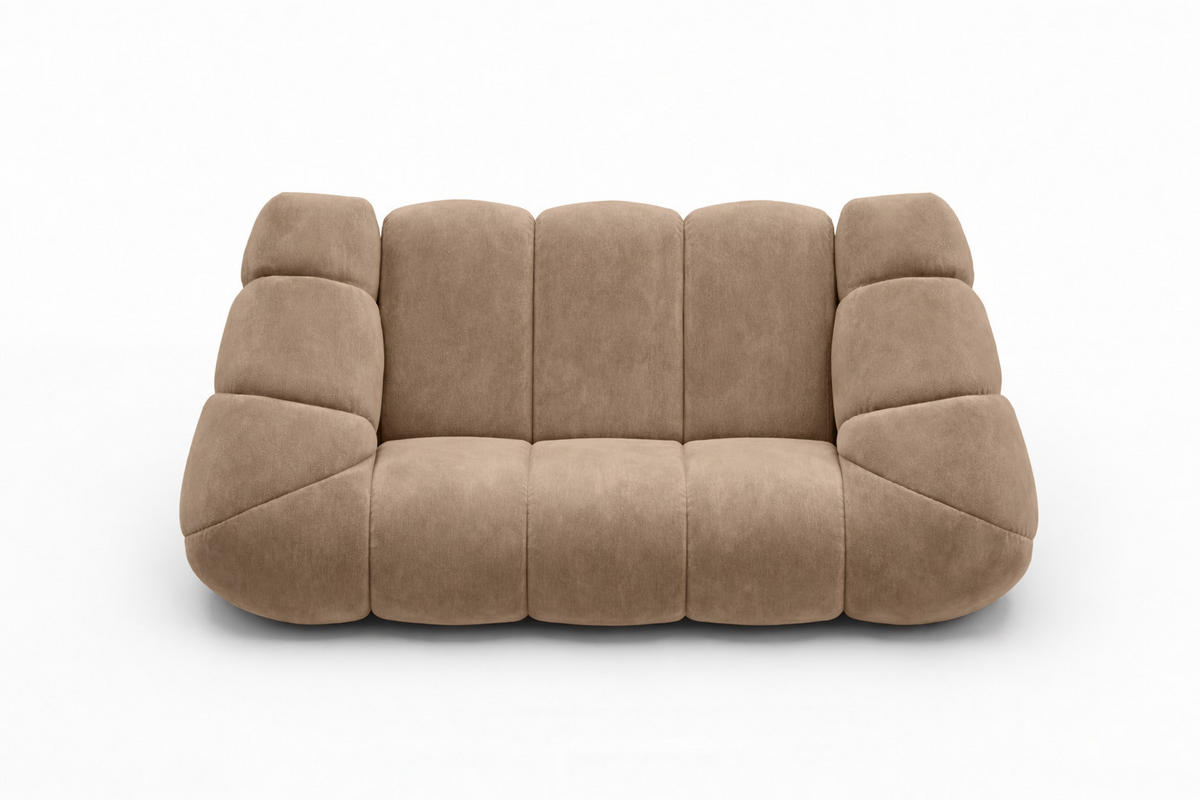 SOFA 2-Sitzer modular, Veloursstoff Bluvel, Latte, CROISSANT - Hellbraun, Holz (200/72/115cm) - Kaiser Möbel